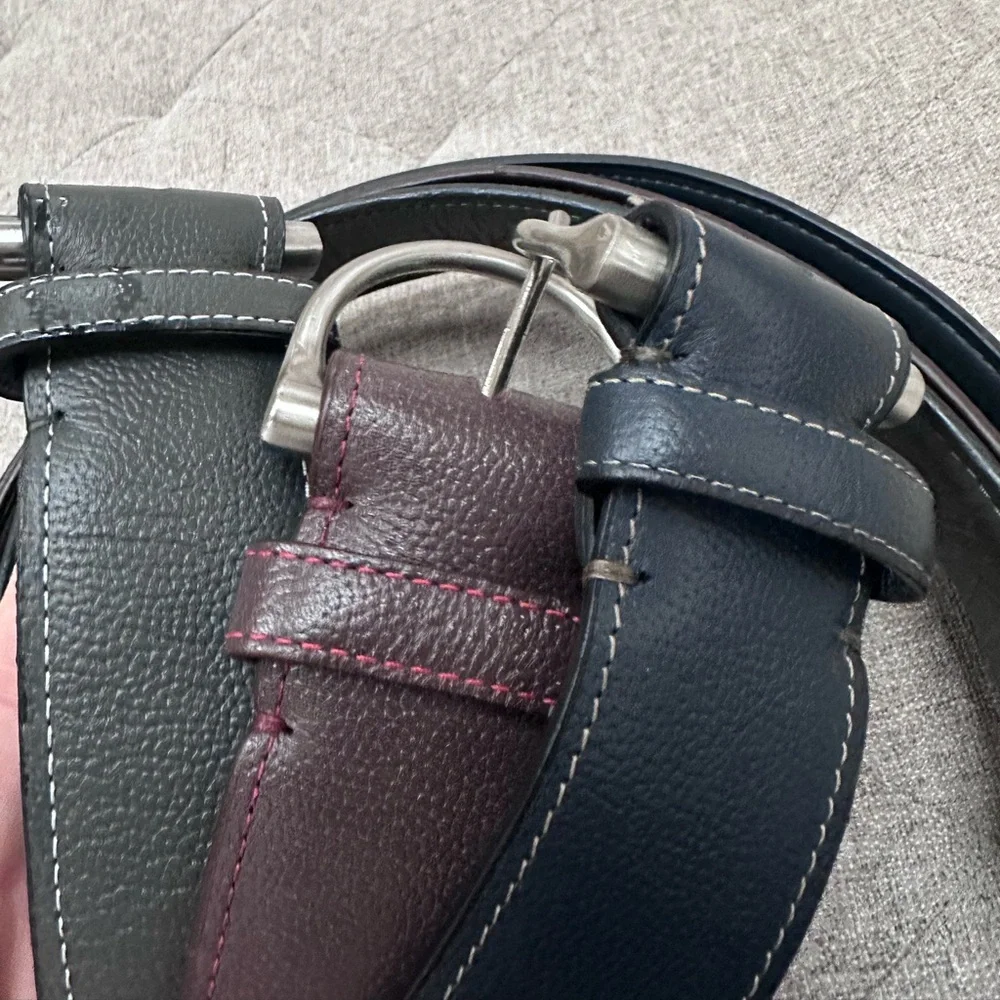 Kerrits XL leather belt blue, brown and grey simple D equestrian belt